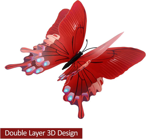 24PCS Butterfly Wall Decals, Removable 3D Butterflies Decor for Kids Room Bedroom Decoration