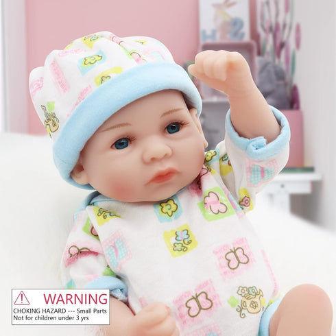 Reborn Baby Boy Doll, 10 Inch Anatomically Correct Realistic Silicone Vinyl Baby Doll Gift Set for Kids 3+