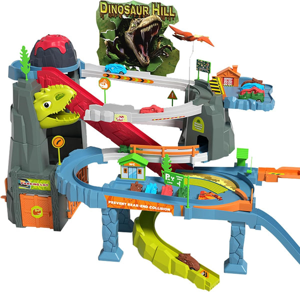 Ponilyer Dinosaur Track Toy, Electric Simulated Scenario Car Road, Children's Competition Race Track,