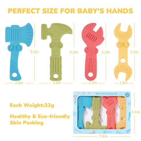 TYRY.HU Baby Teething Toys for 0-6 & 6-12 Months, BPA-Free Silicone Molar Chew Toys, 4 Packs (Hammer Wrench Design)