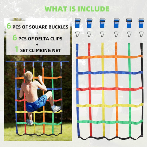 Gentle Booms Sports Climbing Cargo Net for Kids, 3.8X4.4ft with 7.1 X 7.1 inches Small Grid for Ninja Warrior Course