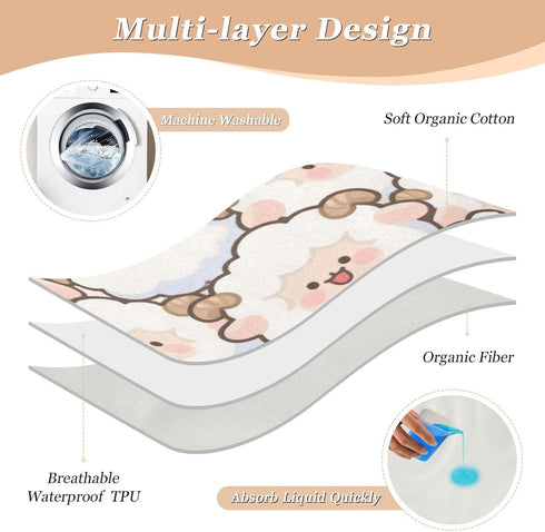 siphylline 52" 34" Cute Cartoon Sheep White Extra Large Resuable Toddler Mattress Pads Soft Absorbent Potty Training