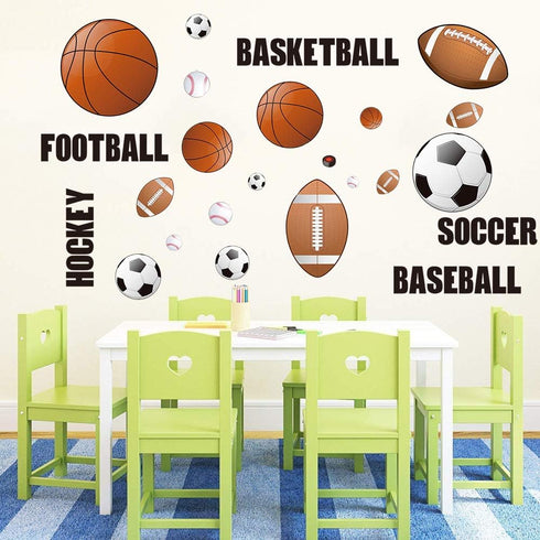Runtoo Sports Wall Decals, Kids Wall Stickers for Soccer, Baseball, Football, Hockey, Basketball, Boys Room Décor