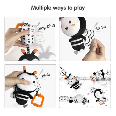 3 6 9 12 Girls,4 Pack TUMAMA Black and White Baby Toys for Months,Plush Hanging Rattles,Newborn Stroller Toys for Boys