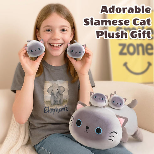 5 1, 4 Tummy, SQEQE Siamese Cat Stuffed Animals in Cute Siamese Cat Plush with Babies in Christmas Birthday Gifts