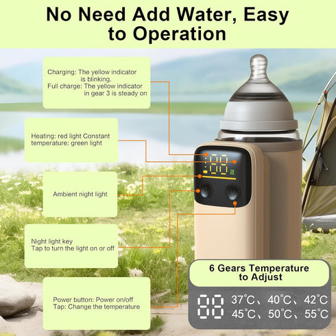 Portable Bottle Warmer for Travel, Fast Heating - Travel Bottle Warmer with Battery-Powered Temperature Display Bottle