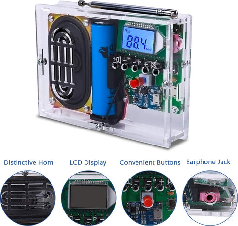 MiOYOOW F? Radio Kit, LCD Display Rechargeable Digital Radio Module DIY Kit with Headphone Jack for Education and Home