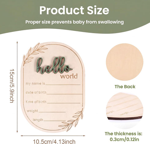 Xyndrella 3D Baby Announcement Sign with Pen, Wooden Hello World Newborn Sign for Hospital, Birth Announcement Board