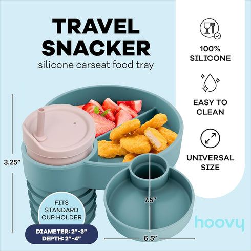 1 Pack Hoovy Silicone Cup Holder Tray for Car Seat, Booster Seat, Stroller - Carseat Snack Trays for Kids Travel - Cup