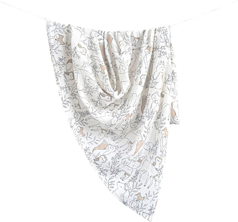 100% Set 2, 47" 47", Crane Baby Cotton Muslin Swaddle Blankets, Ezra Woodland Animal, Baby Swaddle Blanket, of x