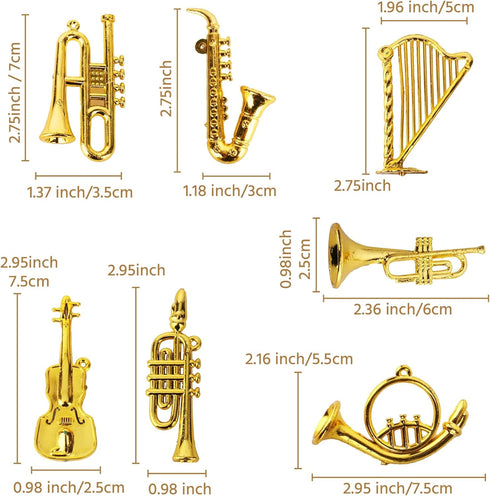 Set 7pcs Mini Musical Instruments Miniature Musical Instruments Gold Christmas Tree Ornaments Mini Instruments