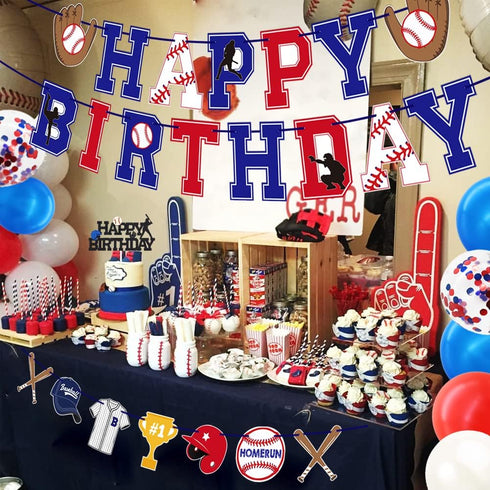 Baseball Birthday Party Decorations Supplies for Boys, Happy Birthday Banner, Cake Topper, Balloons