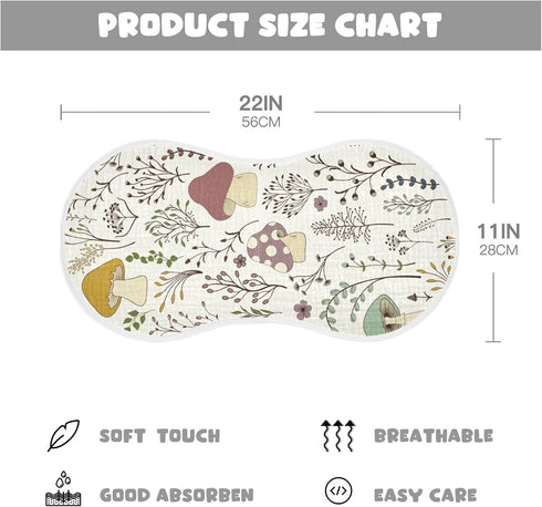 Moudou 4 Pack, Mushroom Muslin Baby Burp Cloths Super Absorbent Soft Cotton Burping Rags Feeding Bibs for Newborn Boys