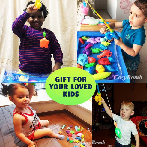 CozyBomB Set 3-5 6 4-8 Magnetic Fishing Toys Game for Kids | Water Table Bathtub Kiddie Pool Party Pole Rod Net