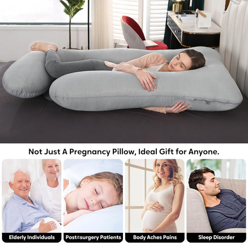 Wodsfay -65 Inch U-Shaped Pregnancy Pillow for Sleeping, Full Body Support for Back, HIPS & Belly Maternity Pillow