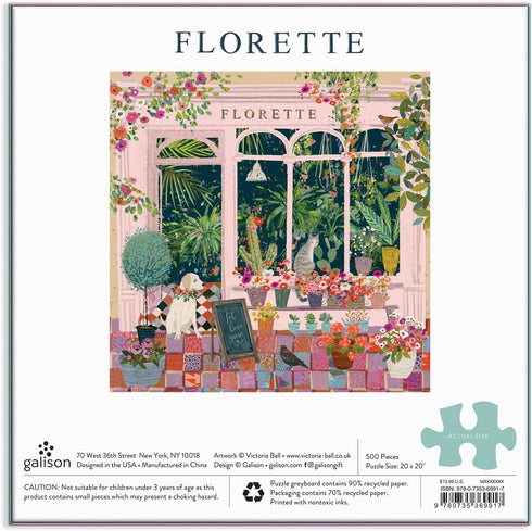 Galison Florette Puzzle, 500 Pieces, 20” x 20” - Floral Jigsaw with Beautiful Illustration by Victoria Ball