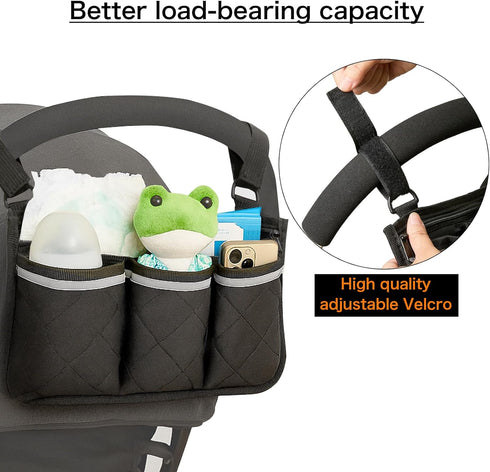 Longomat Stroller Caddy Stroller Organizer With Cup Holder, Non Slip Straps Stroller Bag for Phone, Pet Stroller