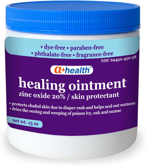 A+Health Healing Ointment Zinc Oxide 20%, Skin Protectant Barrier, 15 Oz Jar,