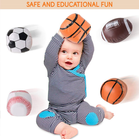 Liberty Imports 4 Pack My First Soft Plush Stuffed Sports Balls Toy Set for Kids, 5" - Football, Baseball, Basketball,