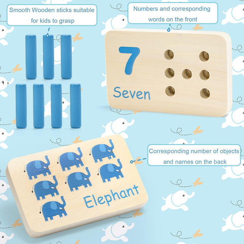 Suwimut Wooden Counting Peg Board, Math Manipulatives for Kindergarten, Montessori Educational Toys for Kids