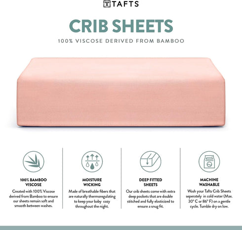 Tafts Crib Sheets, 100% Viscose Bamboo Fitted, 8 Inch Deep Pocket, Standard Crib & Toddler Mattress, Cooling Soft (28 x