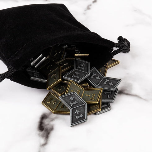 40 PCS Antique Metal Buff Counter Tokens with Velvet Bag - Magic The Gathering Gaming Accessories, Black & Bronze