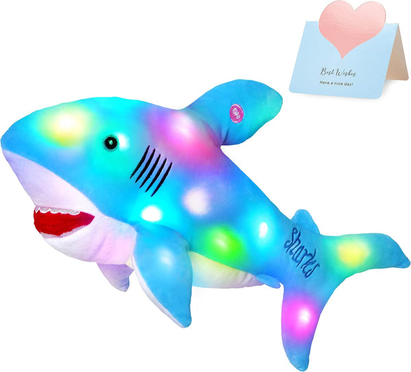 BSTAOFY 20'' LED Shark Soft Plush Toy Night Light, Luminous Glow in The Dark Bedtime Companion, Blue