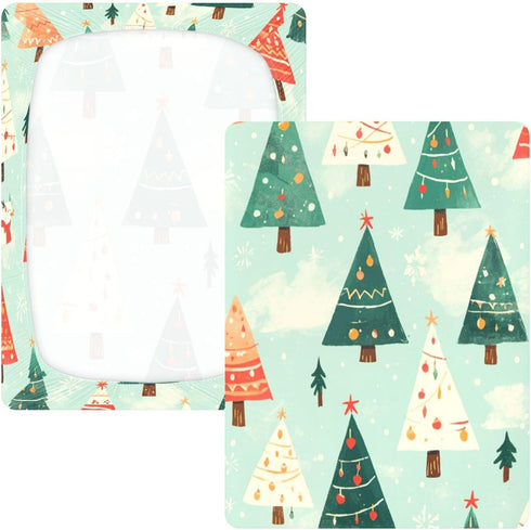 Bseiialft 52 28 Christmas Trees Green Crib Sheets for Boys Girls Soft and Breathable Cotton Baby Sheets for Standard