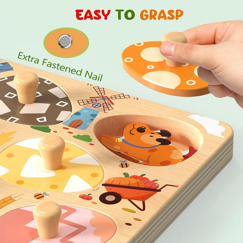 8 Zeoddler Easter Wooden Puzzles for Toddlers, Pcs Farm Animal Matching Egg Puzzle, Montessori Toys for Boy Girl