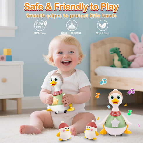 6-12 Tummy 1 Musical Crawling Duck Baby Toys for Months : Interactive Sensory Toy with Waddling & Calming Light
