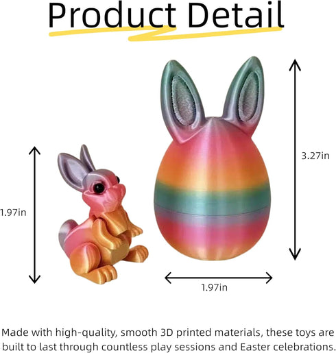 JimSeiSei 6PCS 3D Set Printed Easter Eggs with Articulated Rabbit Inside, Prefilled Surprise Eggs for Easter Basket