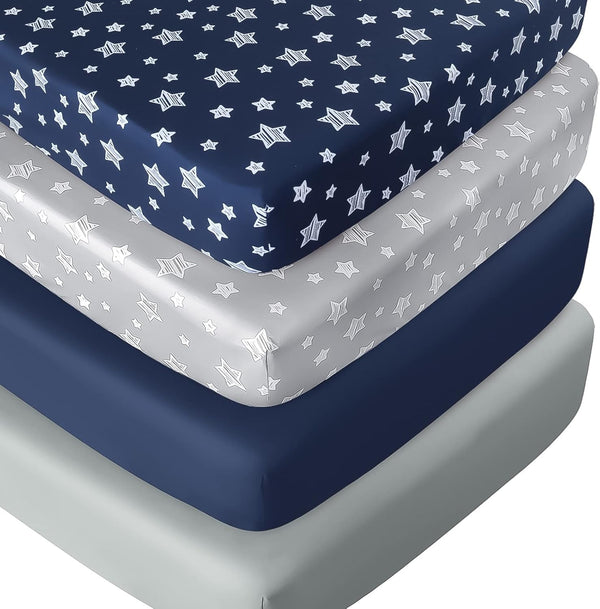 Crib Sheets for Boys or Girls 4 Pack, Fitted Crib Sheet for