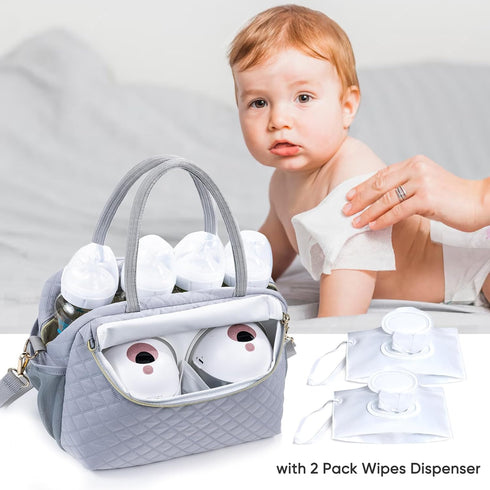 2 Pack 6 9 Oz Breastmilk Cooler Travel Bag with Wipes Dispensers & Ice - Bottle Cooler for - Breast Pump & Storage Bag