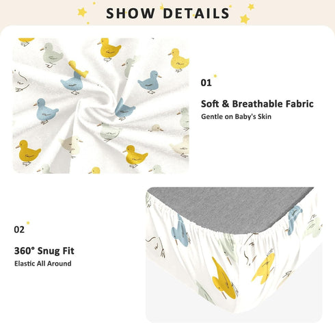 miaozhen 1 Pack 52x28 Cotton Baby Crib Sheets Ultra Soft Mallard Duck Offwhite Toddler Bed Cover for Nursery Decor cuna