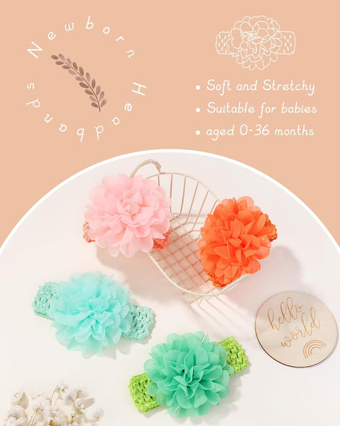 jollybows 18pcs Baby Girls Headband Chiffon Flower Soft Stretchy Hair Accessories for Newborns, Infants, Toddlers