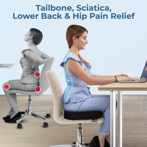 5 Tailbone STARS UNITED Seat Cushion - Memory Foam Chair Cushion for Pain Relief - Ergonomic Support for Coccyx