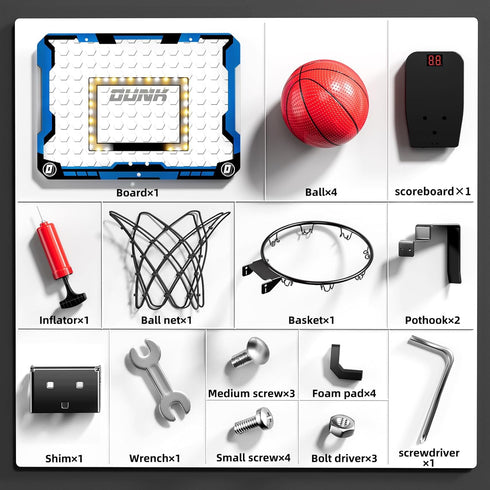 Indoor Basketball Hoop for Kids - Over The Door Mini Hoops with LED Light, Scoreboard & 4 Balls, Gifts for Ages 5-12