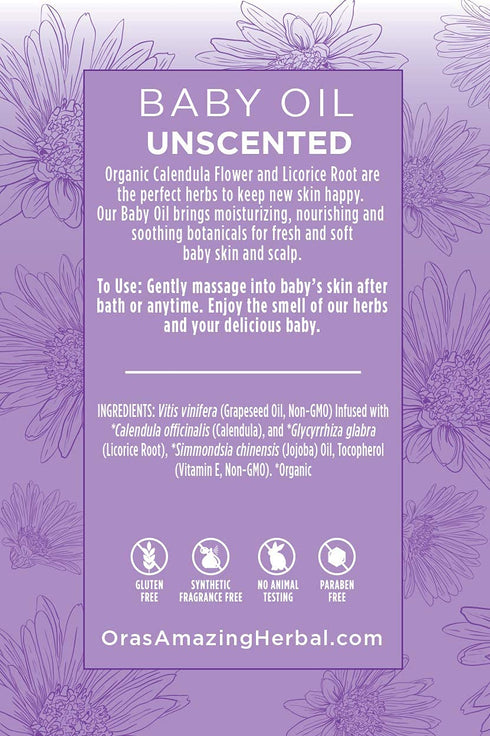 Ora's Amazing Herbal Calendula Baby Oil - Natural Infant Massage and Scalp Oil, Organic Jojoba