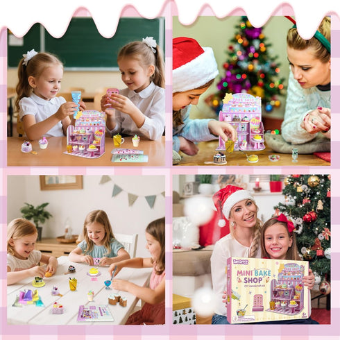Set, 14Pcs 8+ Mini Bake Shop DIY Toy Making Pretend Desserts & Cakes, Resin & Clay Kitchen Play Kit, Scene Display