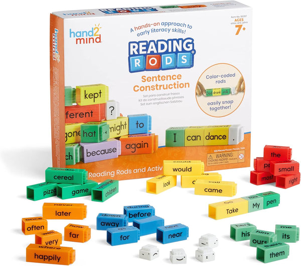 hand2mind Reading Rods, Sentence Construction for Kids, Parts of Speech Linking Cubes, Reading Tools