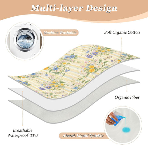 siphylline 52" 34" Yellow Purple Fresh Flowers Extra Large Resuable Training Pee Pads for Kids Soft Absorbent Mattress