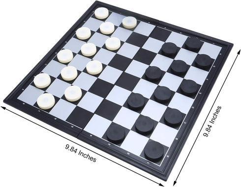 Folding Magnetic Travel Checkers Board Game Set - Family Educational Toys for Kids and Adults
