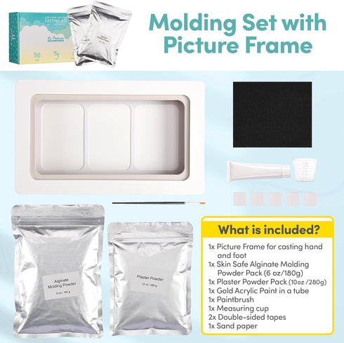La Premura Baby Keepsake Hand Casting Kit with Shadow Box Frame - Plaster Hand Mold Baby Casting Kit for Infant Hand
