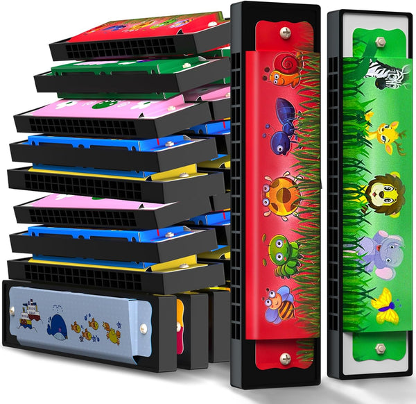 Wholelovein 35 Pcs Harmonica for Kids 16 Holes Musical Instrument, Return Gift Cartoon