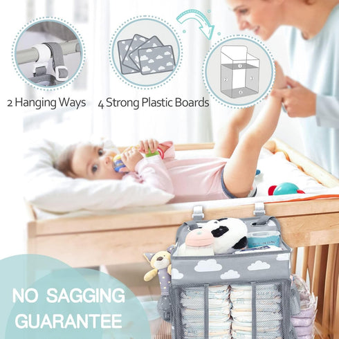 Hanging Diaper Caddy, Multi-Compartment Nursery Nappy Organiser Diaper with Adjustable Straps, Baby Shower Gifts
