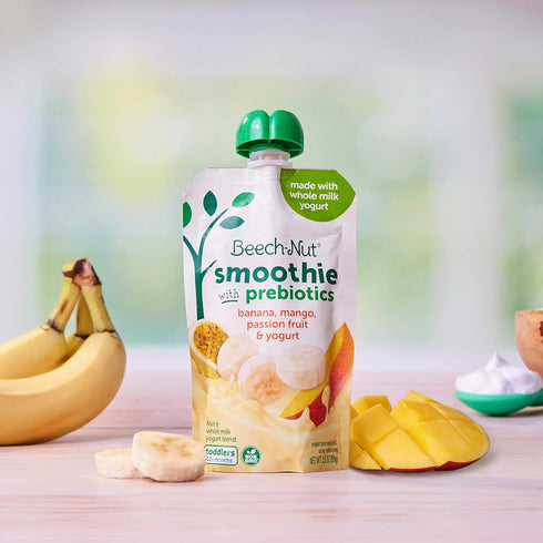 3.5 oz (12 Pack) Beech-Nut Toddler Smoothies with Prebiotics, Banana Mango Passion Fruit & Yogurt Baby & Toddler Food