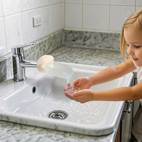 KOMIDK Toddler Faucet Extender for Bathroom and Kitchen Sinks - Apricot