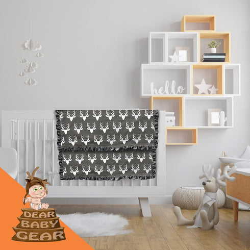 Dear Baby Gear Baby Blankets for Boys & Girls - Neutral Baby Blankets - Baby Girl Blanket & Baby Boy Blankets - Crib & Nursery Quilt - Baby Blankets Unisex - Antlers Grey with Ruffles by Dear Baby Gear