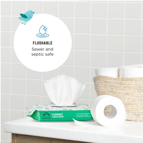 336 Count, 8 Packs 42 Amazon Brand - Mama Bear Flushable Toddler Toilet Wipes, Unscented, Formulated without Fragrance