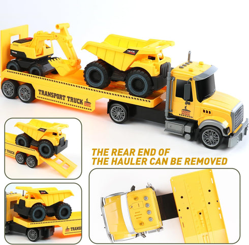 27" 3 4 5 Dwi Dowellin Large Friction Powered Construction Truck Car Toy with Excavator and Dump,Semi Truck Toys